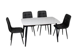 Picture of SAROTO 130 Sintered Stone Top 5PC Dining Set (Gloss White Table + 4 Charcoal Chairs)