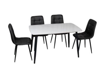 Picture of SAROTO 130 Sintered Stone Top 5PC Dining Set (Gloss White Table + 4 Charcoal Chairs)