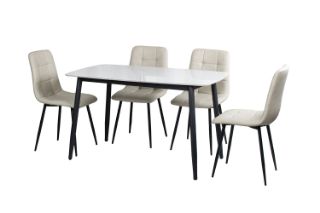 Picture of SAROTO 130 Sintered Stone Top 5PC Dining Set (Gloss White Table + Creamy White Chairs) 