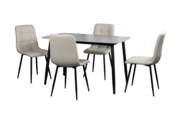 Picture of SAROTO 130 Sintered Stone Top 5PC Dining Set (Matte Grey Table + Creamy White Chairs)