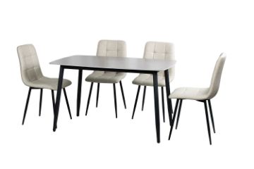 Picture of SAROTO 130 Sintered Stone Top 5PC Dining Set (Matte Grey Table + Creamy White Chairs)