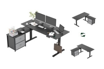 Picture of NEXUS 160 Electric Height-Adjustable Standing Desk With Side Cabinet Shelf & LED Display & USB Charging Port (Black)