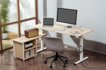 Picture of NEXUS 160 Electric Height-Adjustable Standing Desk With Cabinet Shelf & LED Display & USB Charging Port (Oak)