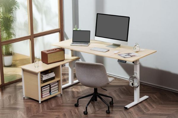 Picture of NEXUS 160 Electric Height-Adjustable Standing Desk With Cabinet Shelf & LED Display & USB Charging Port (Oak)