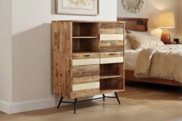 Picture of LEAMAN 125x100cm Solid Acacia Wood Display Cabinet