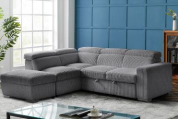 Picture of [FLOOR MODEL CLEARANCE]MILLBURY Corduroy Fabric Corner Sofa Bed with Storage and Ottoman - Chaise Facing Left