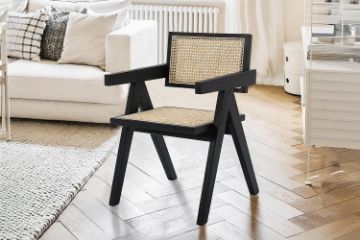 Picture of [FLOOR MODEL CLEARANCE]CHANDIGARH Solid Rubber Wood with Real Rattan Arm Chair (Black)