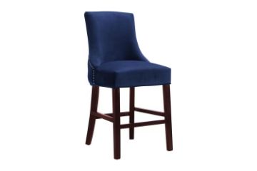 Picture of [FLOOR MODEL CLEARANCE]  FRANKLIN Velvet Counter Chair Solid Rubber Wood Legs (Navy Blue) 