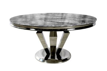 Picture of [FLOOR MODEL CLEARANCE] NUCCIO 137 Marble Top Stainless Round Dining Table (Dark Grey)