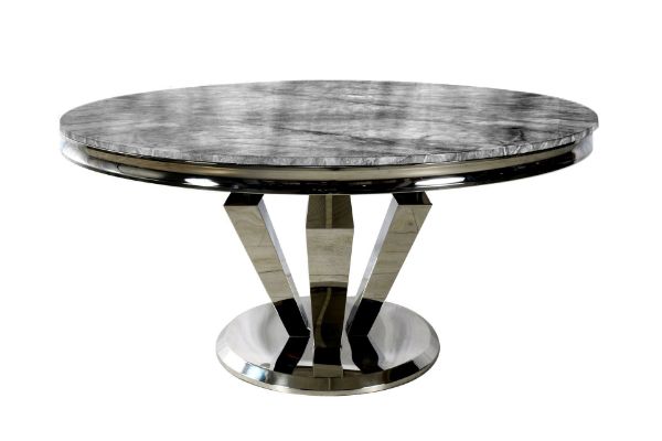 Picture of [FLOOR MODEL CLEARANCE] NUCCIO 137 Marble Top Stainless Round Dining Table (Dark Grey)