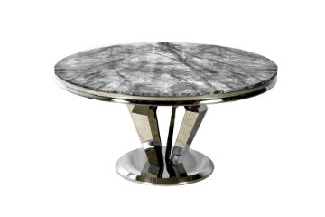 Picture of [FLOOR MODEL CLEARANCE] NUCCIO 137 Marble Top Stainless Round Dining Table (Dark Grey)