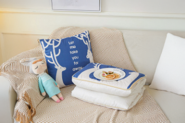 Picture of 2-in-1 Multifunction Throw Pillow & Cotton Blanket/Quilt (Blue Deer)