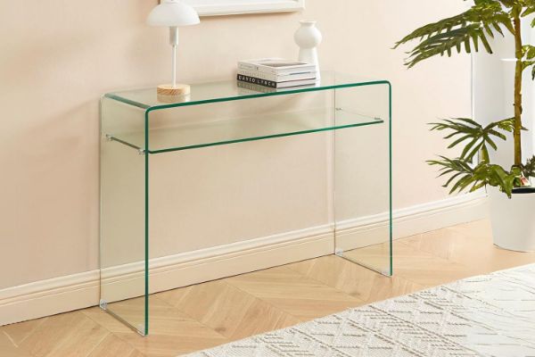 Picture of [FLOOR MODEL CLEARANCE] MURANO 1.2M Bent Glass Hall Table with Shelf