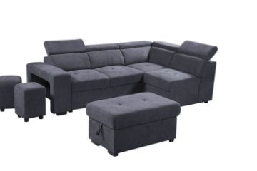 Picture of [FLOOR MODEL CLEARANCE] GARRET Fabric Corner Sofa Bed with Storage Ottoman - Chaise Facing Right