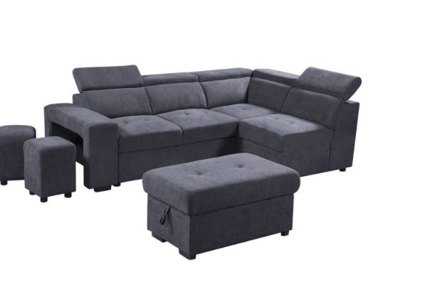 Picture of [FLOOR MODEL CLEARANCE] GARRET Fabric Corner Sofa Bed with Storage Ottoman - Chaise Facing Right
