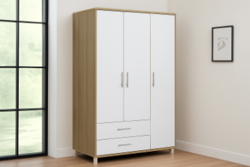 Picture of DUBLIN 3-Door 2-Drawer Wardrobe (White & Oak Colour)