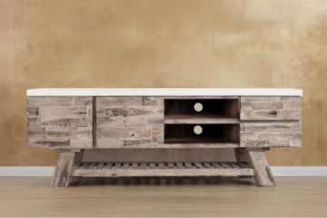 Picture of ANTON 1.8M White Concrete on Solid Acacia Wood Entertainment Unit