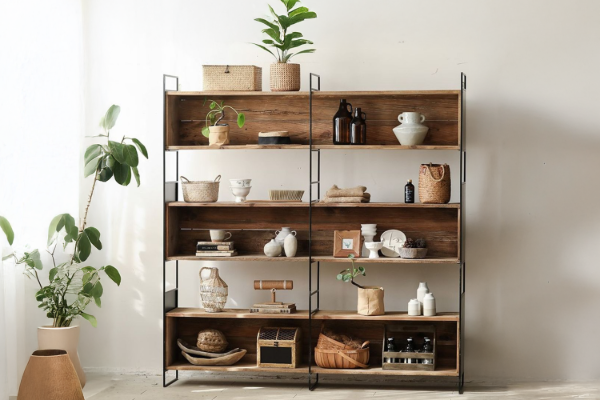 Picture of ELMORE Reclaimed Pine Wood Large Iron Shelf (180x190cm)
