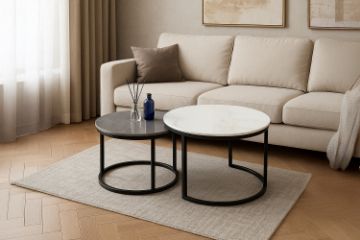 Picture of Modern White & Grey Sintered Stone Nesting Table Set