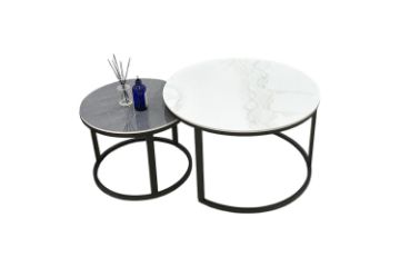 Picture of Modern White & Grey Sintered Stone Nesting Table Set
