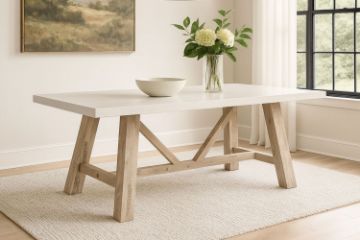 Picture of ANTON 1.8M/2.1M White Concrete on Solid Acacia Wood Dining Table