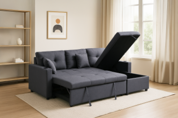 Picture of DARIA Reversible Sectional Sofa/Sofa Bed with Storage and Cup Holders (Grey)
