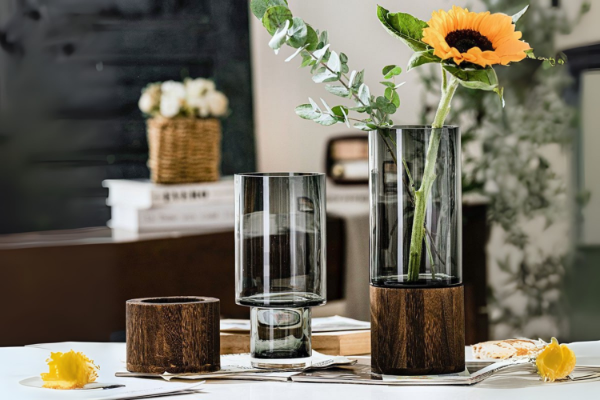 Picture of Elegant Glass Vase with Wooden Base