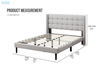 Picture of SONOMA Fabric Bed Frame (Light Grey) - Queen Size