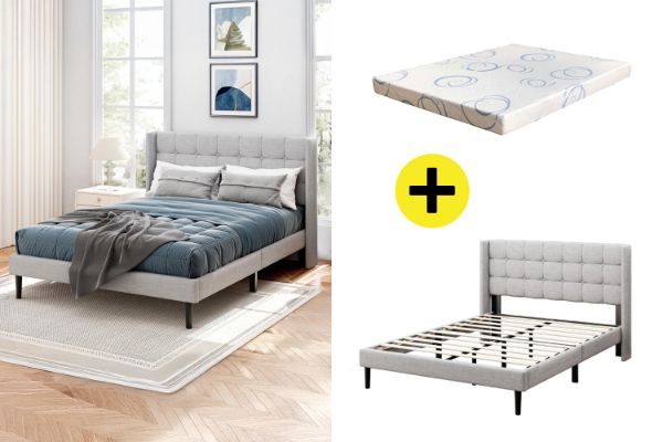 Picture of SONOMA Fabric Bed Frame + ORION Foam Mattress Combo Deal (Light Grey) - Double