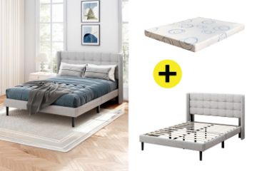 Picture of SONOMA Fabric Bed Frame + ORION Foam Mattress Combo Deal (Light Grey) - Queen