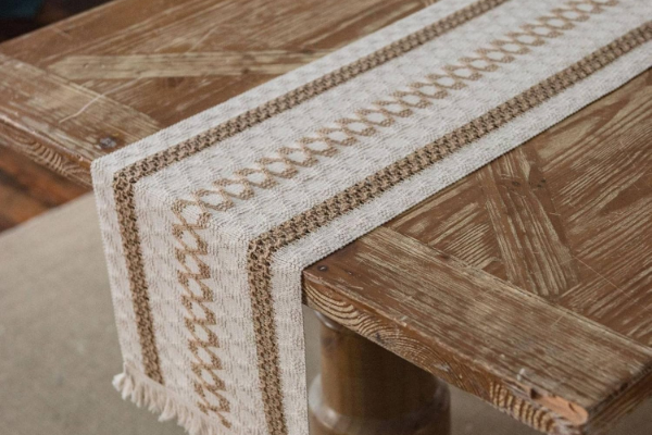 Picture of 376-005 Jute-Striped Woven Table Runner/Bed Runner with Tassel - 30cmx200cm