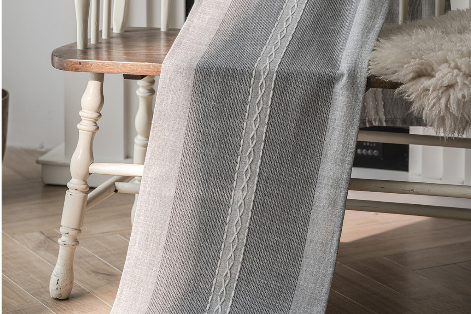 Jacquard Geometric Pattern Table Runner/Bed Runner in 2 Sizes (Grey)