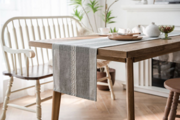 Picture of 376-010 Jacquard Geometric Pattern Table Runner/Bed Runner (Grey) - 33cmx240cm