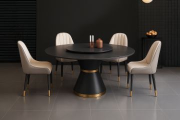 Picture of ORBIT 135 Round Black Sintered Stone Dining Table with Lazy Susan