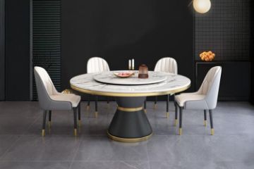 Picture of ORBIT 150 Round White Sintered Stone Dining Table with Lazy Susan