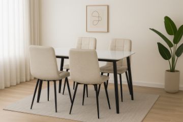 Picture of SAROTO 130 Sintered Stone Top 5PC Dining Set (Gloss White Table)