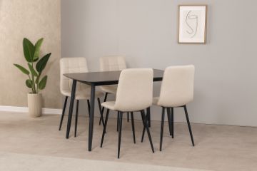 Picture of SAROTO 130 Sintered Stone Top 5PC Dining Set (Matte Grey Table + Creamy White Chairs)