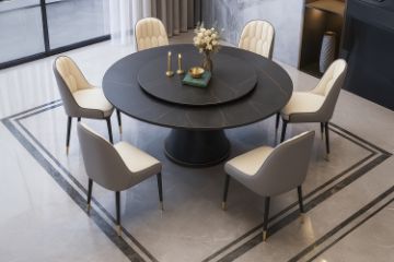 Picture of ORBIT 1.35M 5PC/7PC Round Rotating Sintered Stone Top Dining Set (Black Top)