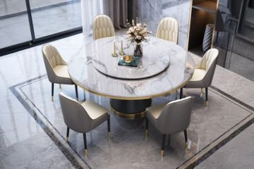 Picture of ORBIT 1.5M 5PC/7PC Round Rotating Sintered Stone Top Dining Set (White Top)
