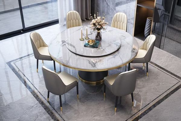 Picture of ORBIT 1.5M 5PC/7PC Round Rotating Sintered Stone Top Dining Set (White Top)