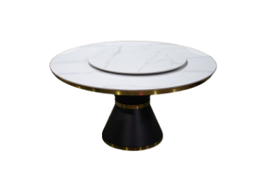 Picture of ORBIT 150 Round White Sintered Stone Dining Table with Lazy Susan