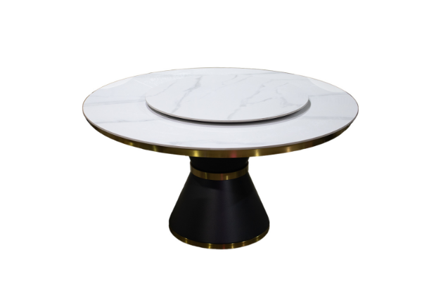 Picture of ORBIT 150 Round White Sintered Stone Dining Table with Lazy Susan