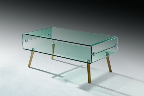 Picture of [FLOOR MODEL CLEARANCE] MURANO 110 Box Bent Glass Coffee Table with Wooden Legs