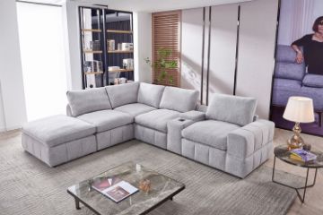 Picture of LUXEON Sectional Modular Sofa with Ottoman & Storage Console Hidden Cup Holders & Wireless Charging & USB Ports