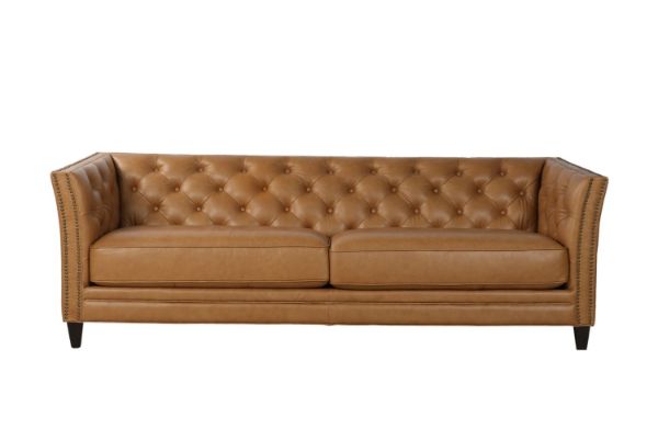 Picture of FLOOR MODEL CLEARANCE] VICTOR Tuxedo Style Full 100% Genuine Leather 4 Seater Sofa (Brown)