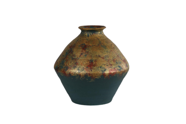 Picture of 363-026 Ovoid Golden and Turquoise Dichroic Ceramic Vase