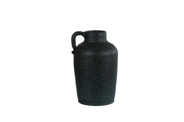 Picture of 363-014 One-handled Speckled Dark Olive Green Ceramic Vase