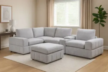 Picture of LUXEON Sectional Modular Sofa Range with Ottoman & Storage Console Hidden Cup Holders & Wireless Charging & USB Ports