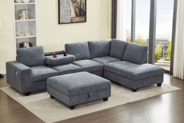 Picture of OSAKA Sectional Sofa with Storage Ottoman, Flip-Back Hidden Console & USB & Type-C Port (Grey)