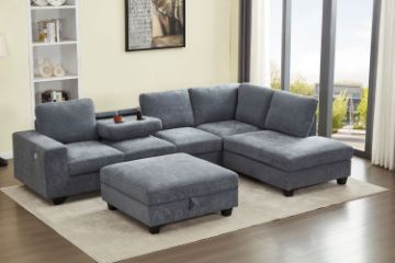 Picture of OSAKA Sectional Sofa (Grey) - Chaise Facing Right with Ottoman